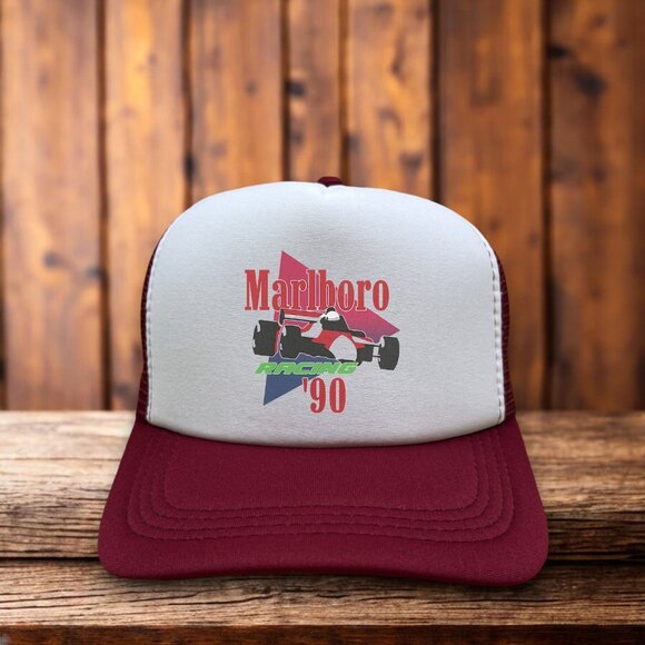 80s Inspired Nascar Mens Trucker Hat Maroon Motorsport Indy Baseball Cap - Picture 1 of 4
